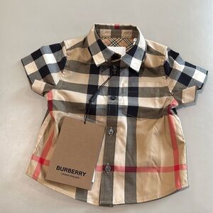 Burberry Plaid Print Button Down Shirt Size 6mos NWT